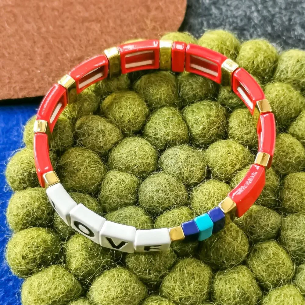 Roxanne Assoulin Just Say Love Red Enamel Stretch Bracelet Gold - Picture 2 of 3